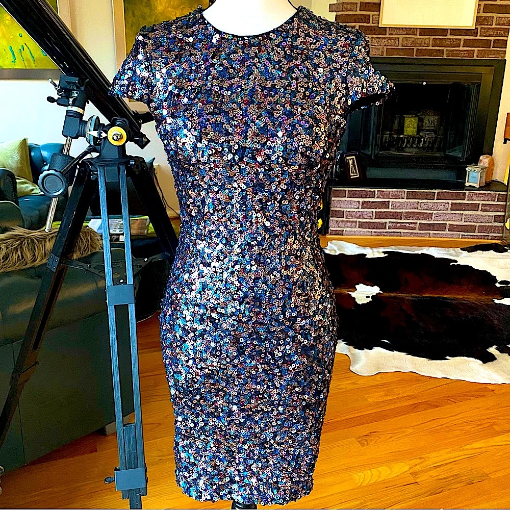 DRESS THE POPULATION 🔥Fabulous Sequined, Multi-Color Mini Dress 🔥STUNNING !♥️
